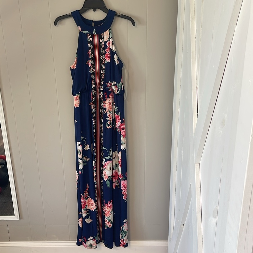 Navy print maxi dress